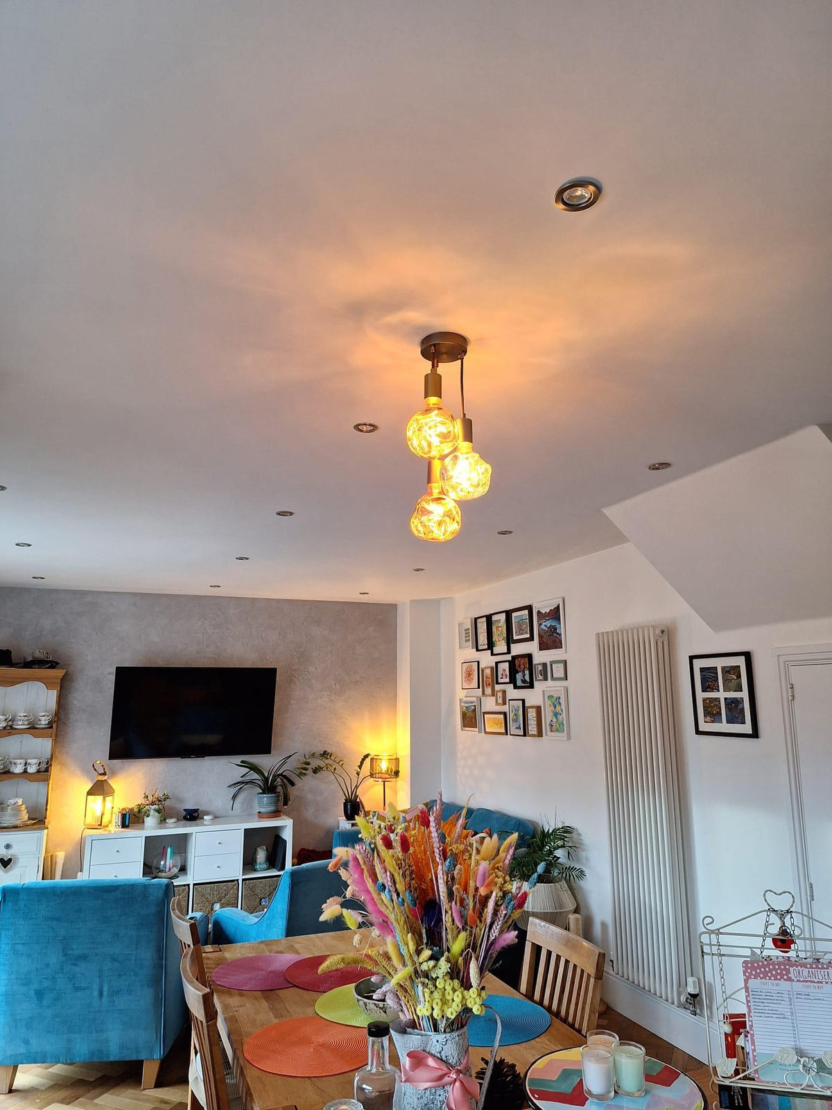 Triple Cluster Pendant Light with Organic Neo Bulbs | Kitchen Island &amp; Stairwell Lighting UK