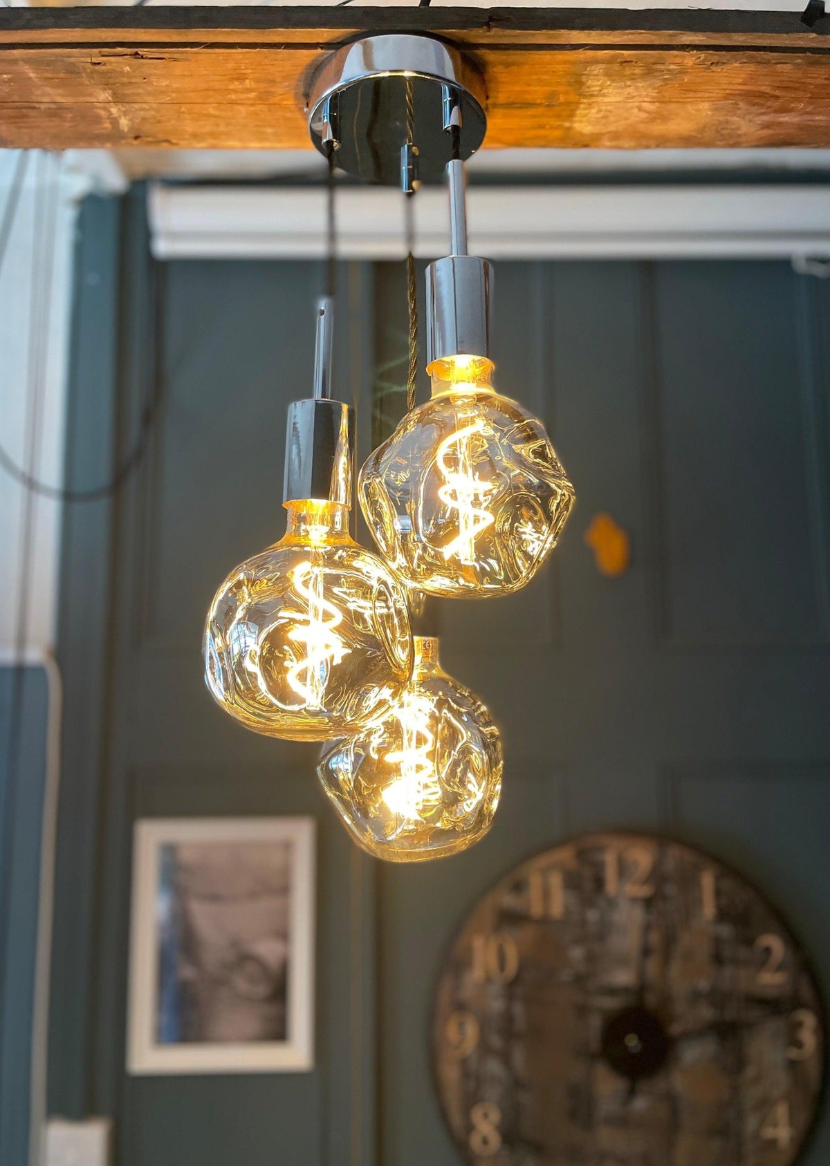 Triple Cluster Pendant Light with Organic Neo Bulbs | Kitchen Island &amp; Stairwell Lighting UK