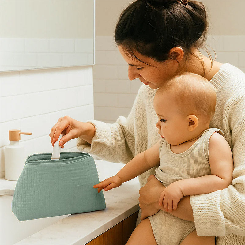 trousse de toilette bebe coton bio papate vert gots