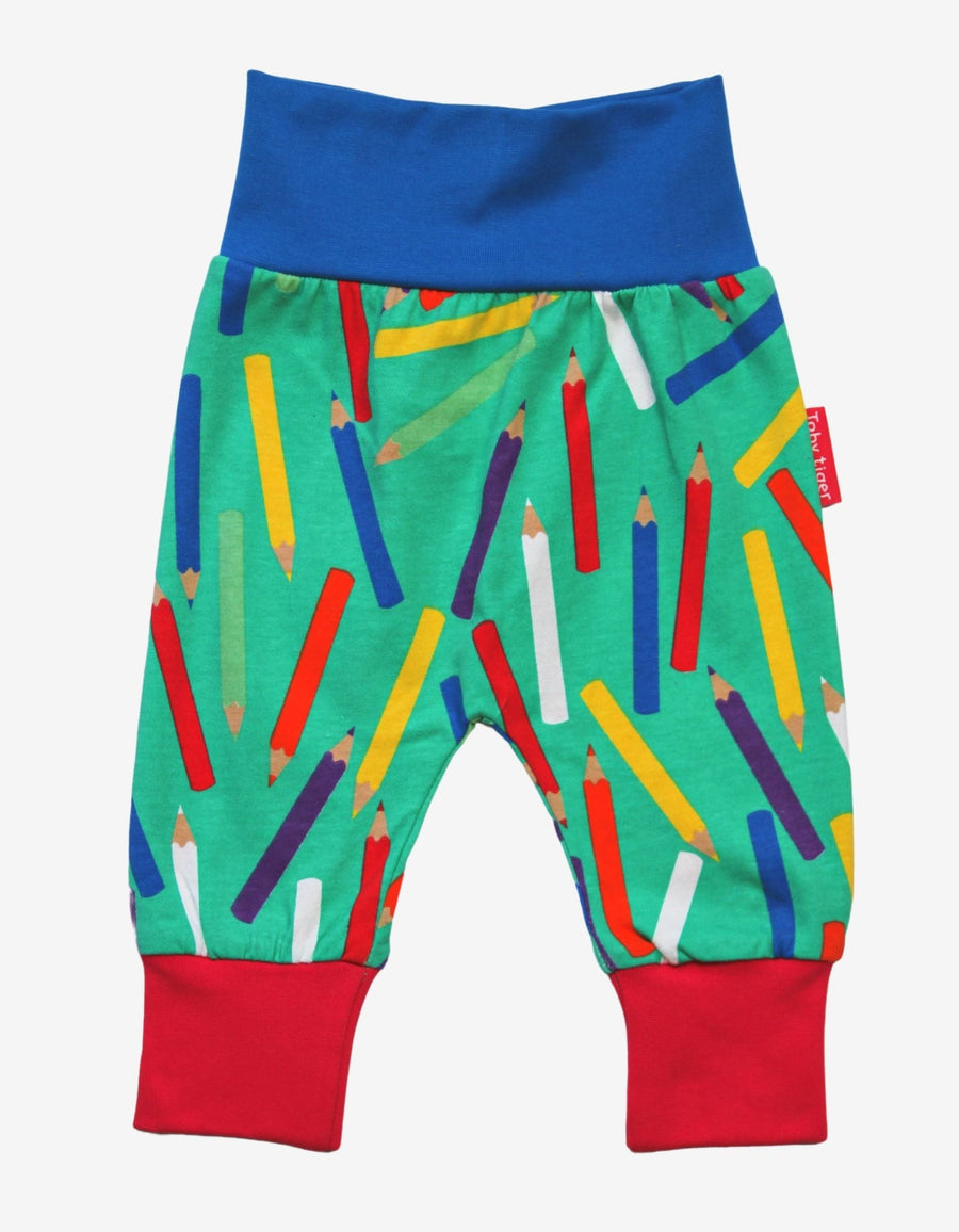 Premium kids yoga pants with artistic print, colorful organic cotton, comfortable ankle cuffs, best-selling stylish design by Toby Tiger at brixbailey.com