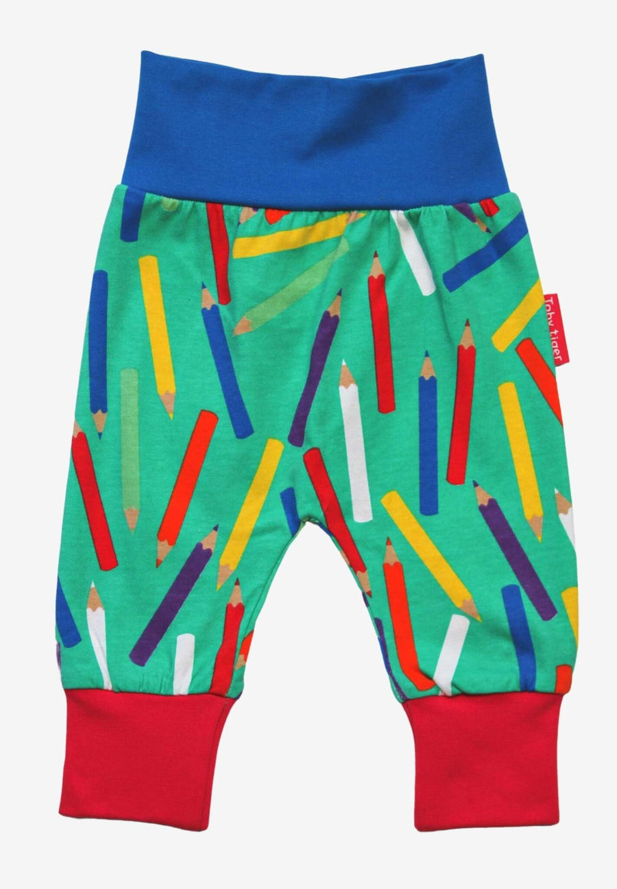 Premium kids yoga pants with artistic print, colorful organic cotton, comfortable elastic waistband, best-selling trendy design by Toby Tiger at brixbailey.com
