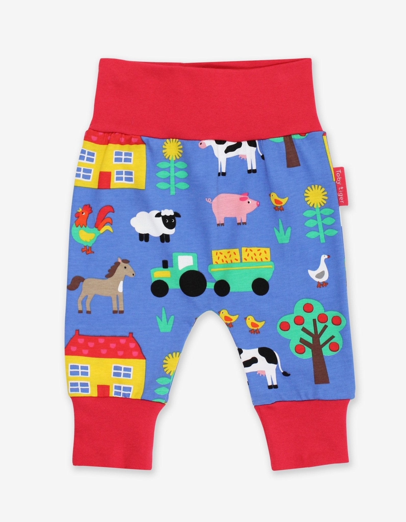 Premium Organic Cotton Baby Yoga Pants with Farm Animal Print, Soft and Comfortable for Crawling and First Steps by Toby Tiger at brixbailey.com