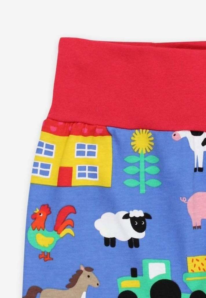 Soft Organic Cotton Baby Yoga Pants with Farm Animal Print for Crawling and First Steps by Toby Tiger at brixbailey.com