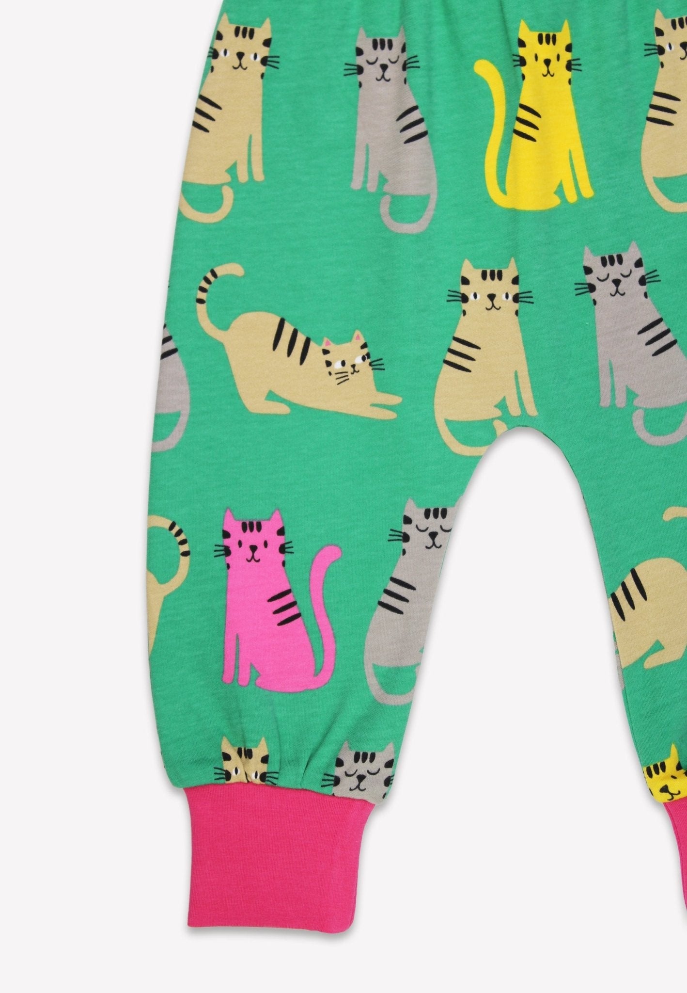 Premium Green Kitten Print Yoga Pants for Kids - Soft Organic Cotton Playdate Outfit with Comfort Waistband by Toby Tiger at brixbailey.com
