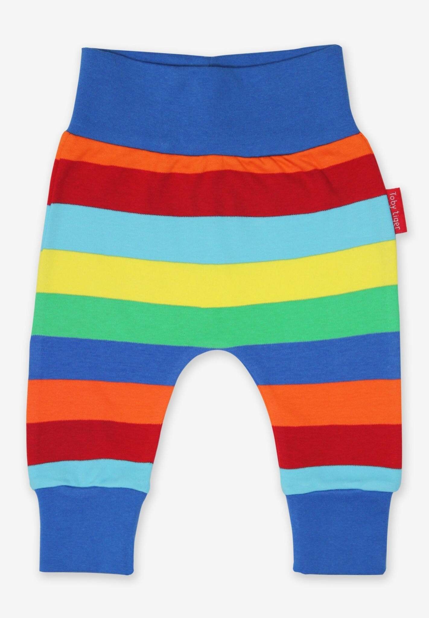 Premium striped organic cotton baby yoga pants, soft comfortable elastic waistband, timeless stylish design, best-selling eco-friendly by Toby Tiger at brixbailey.com