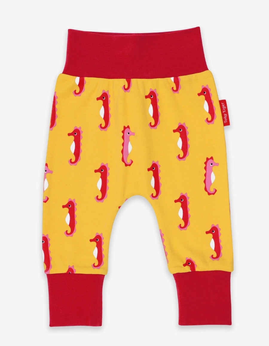 Premium Baby Seahorse Print Pants for Active Play, Soft GOTS Organic Cotton with Flexible Waistband, Matching Toby Tiger Tops by Toby Tiger at brixbailey.com