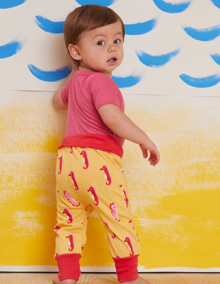 Premium Baby Seahorse Print Pants for Active Play, Soft GOTS Organic Cotton with Flexible Waistband, Eco-Friendly Dye by Toby Tiger at brixbailey.com