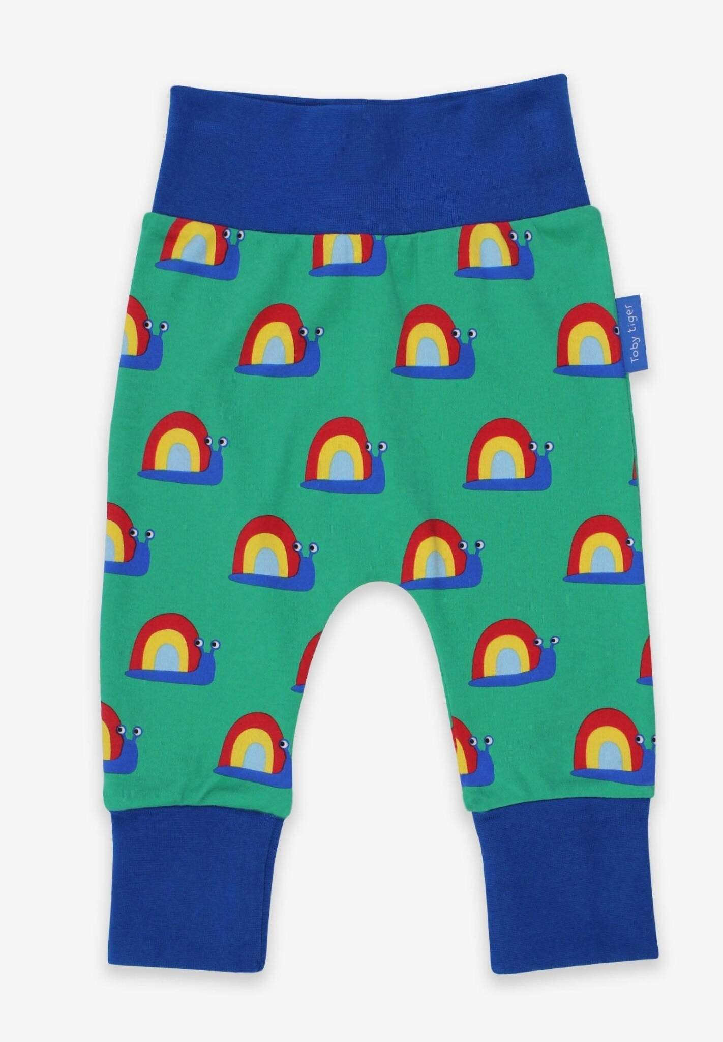 Premium baby pants with snails print, soft organic cotton, flexible waistband, stylish and comfortable, best-selling toddler clothing by Toby Tiger at brixbailey.com