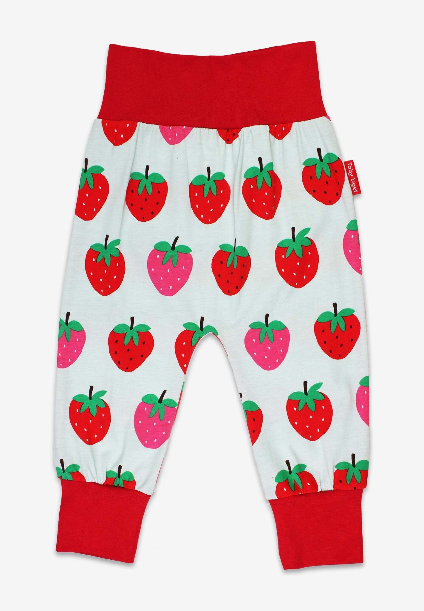 Premium Organic Strawberry Print Yoga Pants for Kids, Soft GOTS-Certified Cotton, Comfortable Waist and Ankle Cuffs by Toby Tiger at brixbailey.com