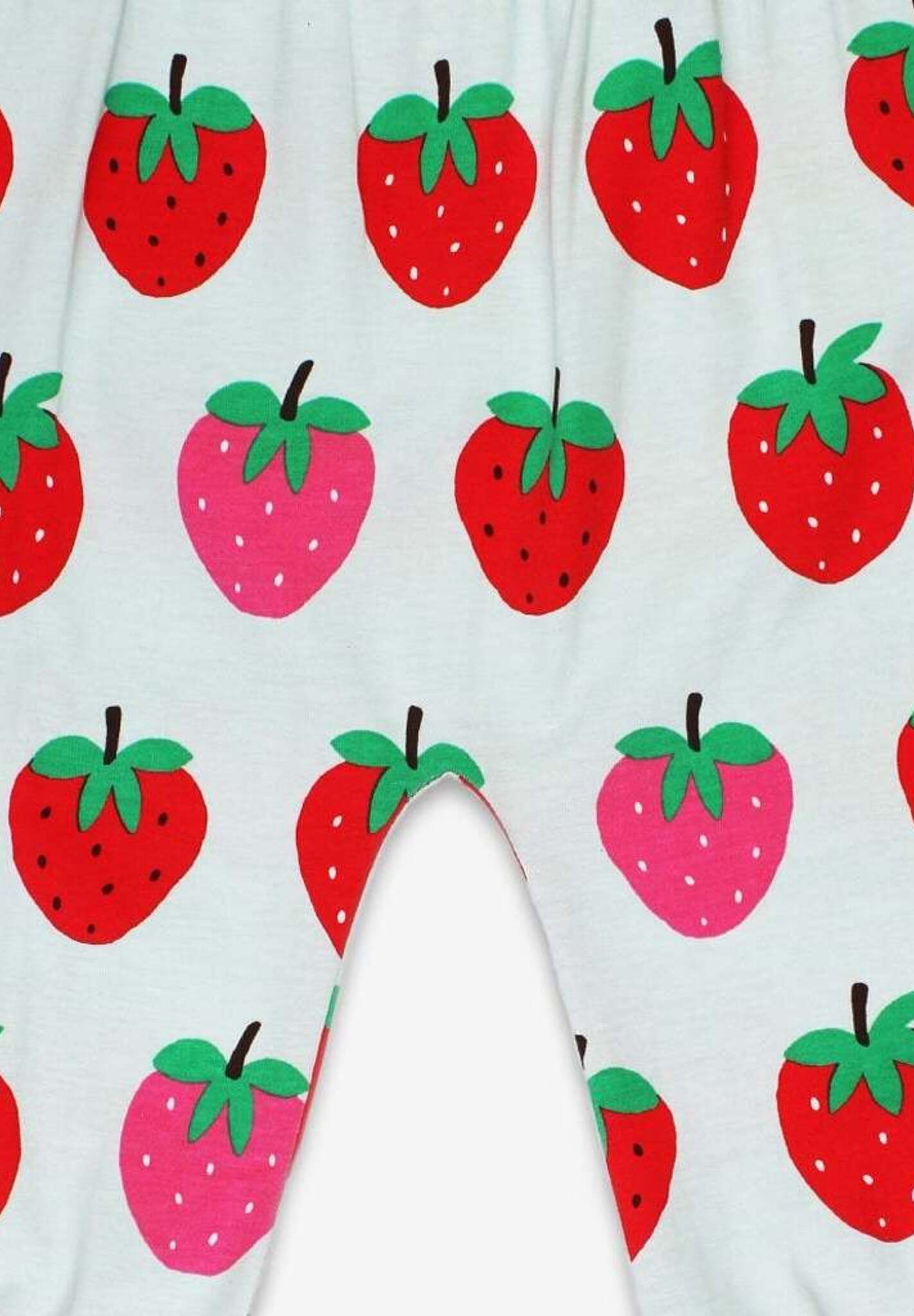 Premium Organic Strawberry Print Yoga Pants for Kids in Light Blue, Soft GOTS Certified Cotton, Comfortable Waist and Ankle Cuffs by Toby Tiger at brixbailey.com
