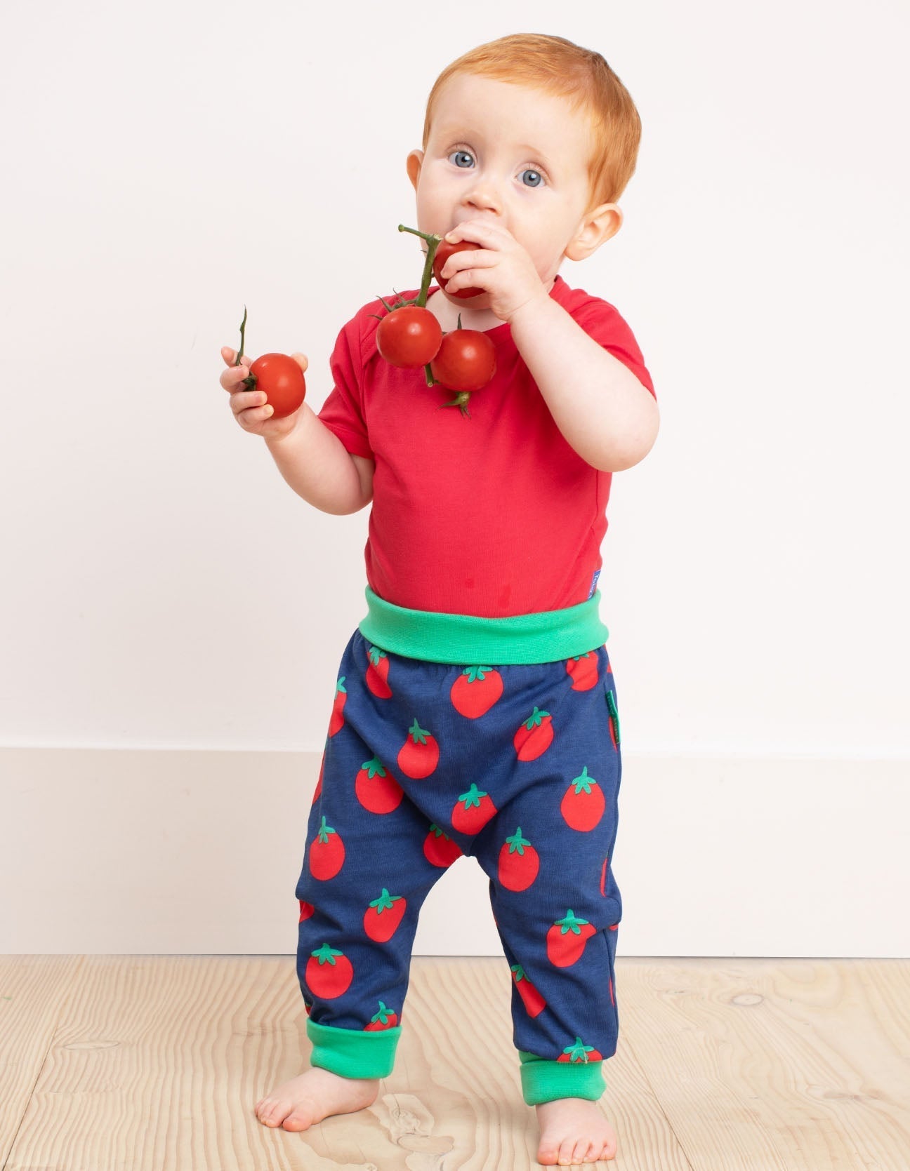 Premium Organic Cotton Baby Pants with Tomato Print - Soft, GOTS Certified, Eco-Friendly Dye - Toby Tiger Kids Collection by Toby Tiger at brixbailey.com