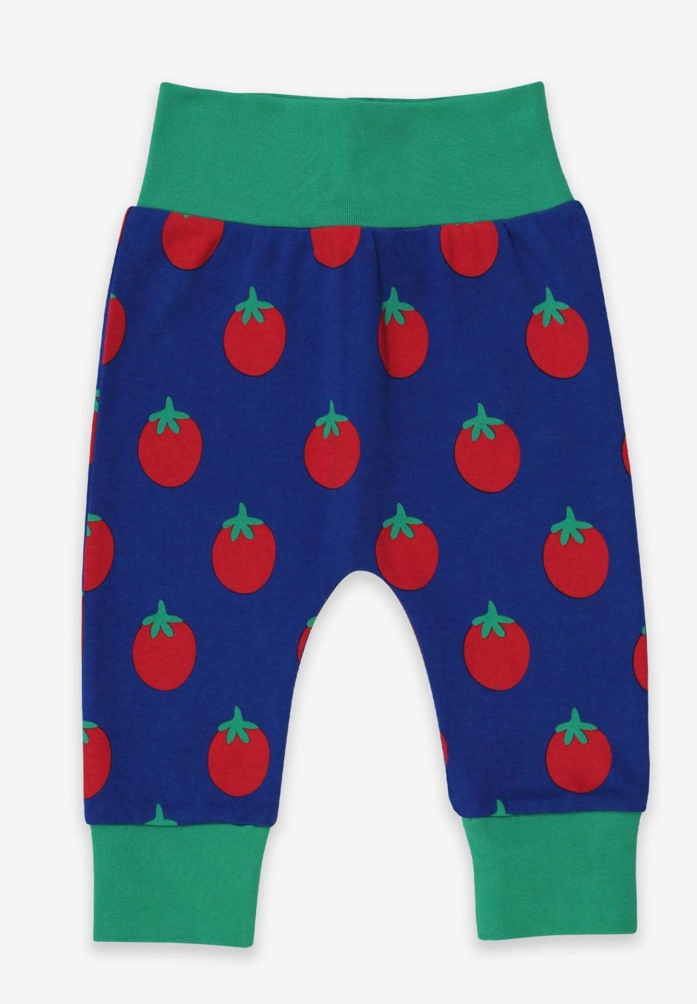 Premium Baby Pants with Cute Tomato Print - Soft 100% GOTS Organic Cotton, Flexible Waistband, Eco-Friendly Dyes by Toby Tiger at brixbailey.com