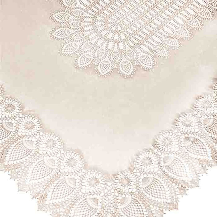 Luxury Tuscany Bistro Lace Vinyl Tablecloth, Sand, Elegant Laser-Cut Crochet Pattern, Indoor Outdoor Square Table Cover by Ella James at brixbailey.com