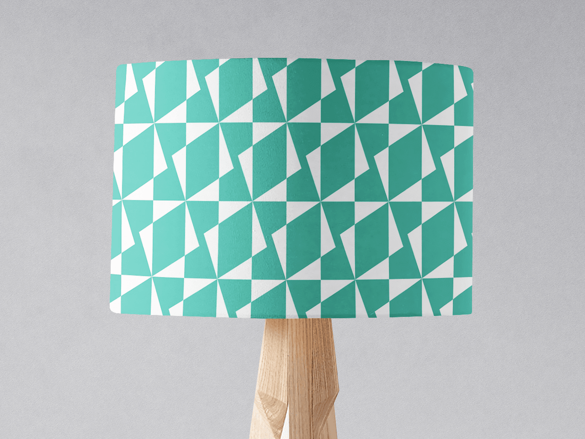 Turquoise and White Drum Lampshade, Architectural Geometric Design Shade for Table, Floor or Ceiling Pendant Light