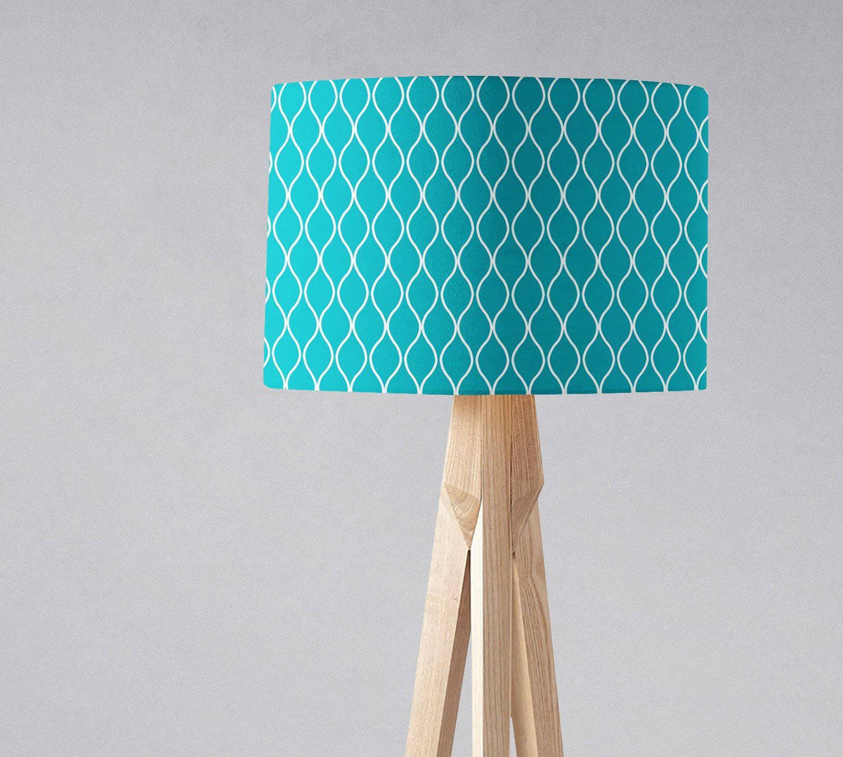 Turquoise Drum Lampshade, White Geometric Design Shade for Table, Floor or Ceiling Pendant Light