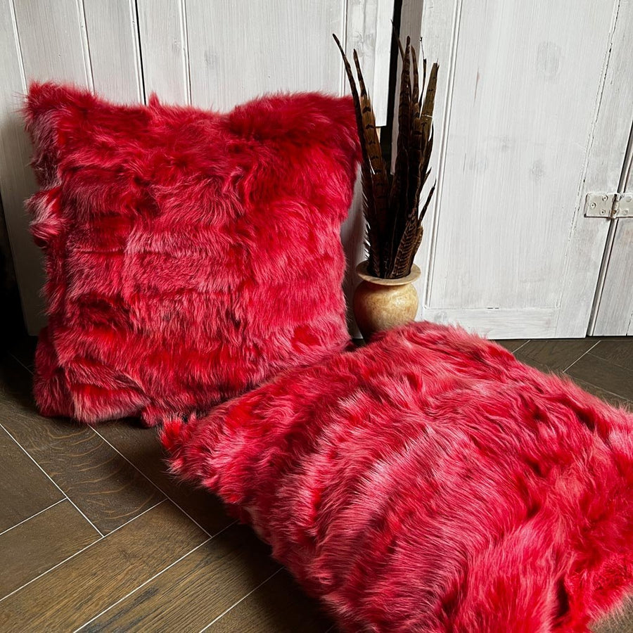 Tuscan Shearling Cushion Square 45cm Frosted Red Double Sided