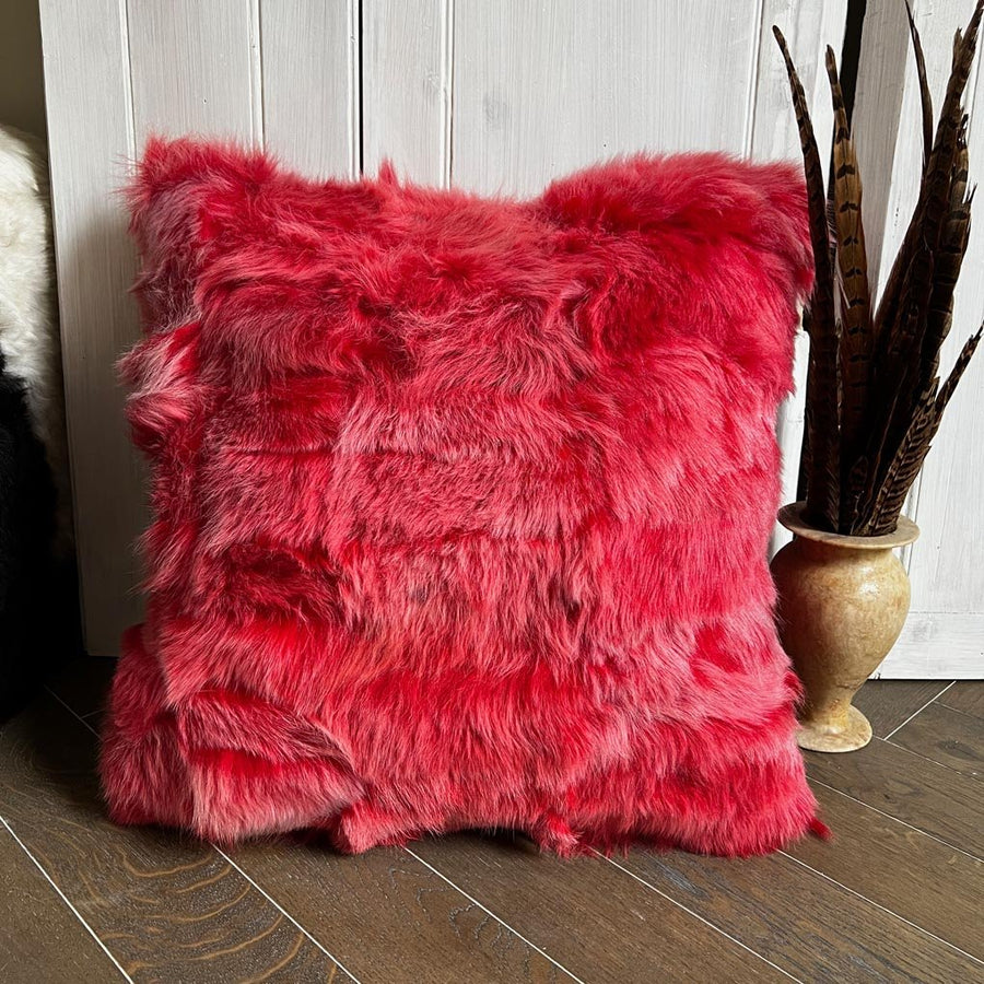 Tuscan Shearling Cushion Square 45cm Frosted Red Double Sided