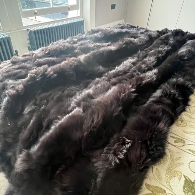 Luxury Dark Chocolate Tuscan Shearling Throw, premium handcrafted fur blanket, stylish sheepskin rug, best-selling sustainable home decor by Wildash London at brixbailey.com