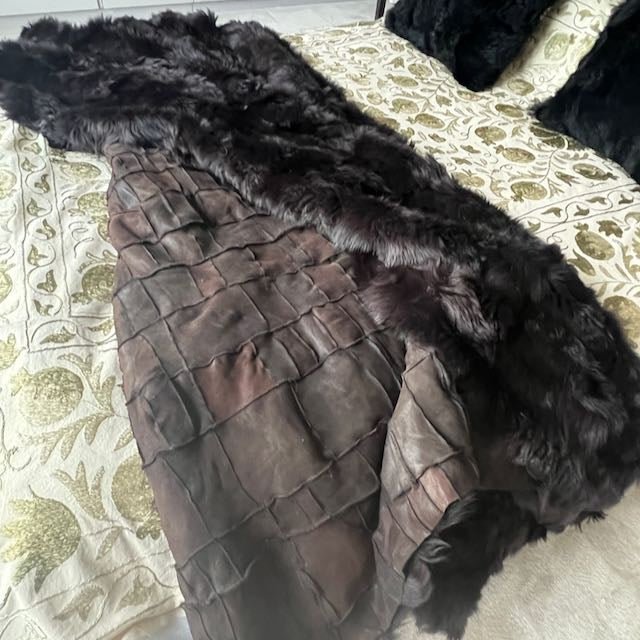 Luxury dark chocolate Tuscan shearling throw, premium fur blanket, sustainable sheepskin rug, handcrafted heirloom piece by Wildash London at brixbailey.com