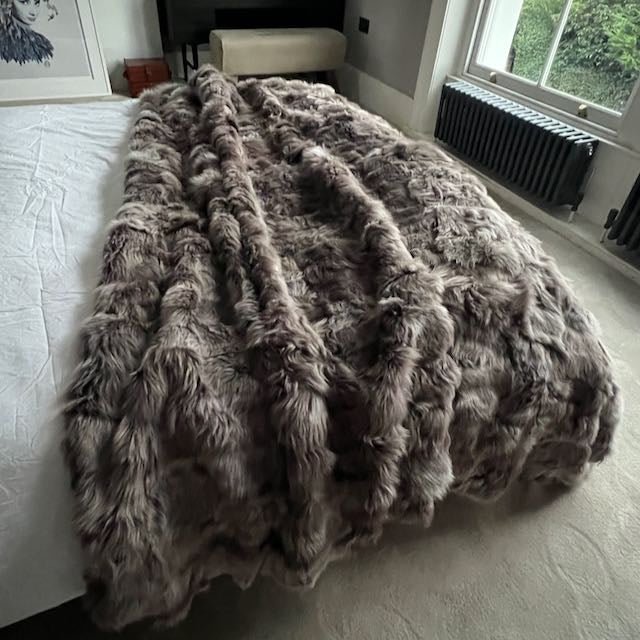 Premium Rich Mink Tuscan Shearling Throw, luxury fur blanket, soft sheepskin rug, stylish sustainable home decor by Wildash London at brixbailey.com
