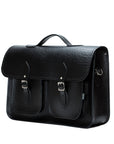 Twin Pocket Executive Handmade Leather Satchel - Black