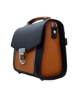 Handmade Leather Two Tone Sugarcube Handbag - Black & Burnt Orange