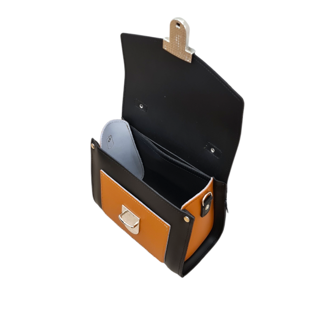 Handmade Leather Two Tone Sugarcube Handbag - Black &amp; Burnt Orange
