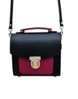 Handmade Leather Two Tone Sugarcube Handbag - Black & Magenta