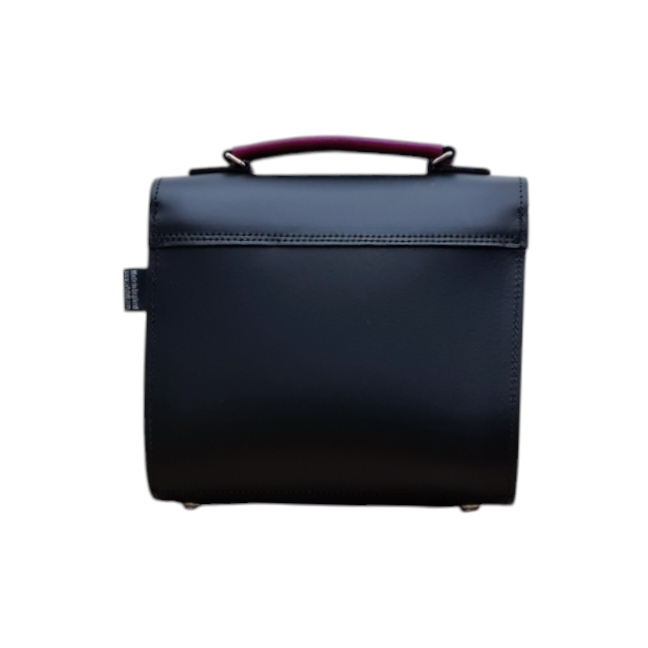 Handmade Leather Two Tone Sugarcube Handbag - Black &amp; Magenta