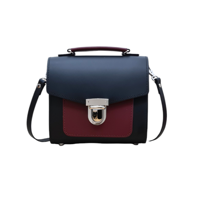Handmade Leather Two Tone Sugarcube Handbag - Black &amp; Oxblood