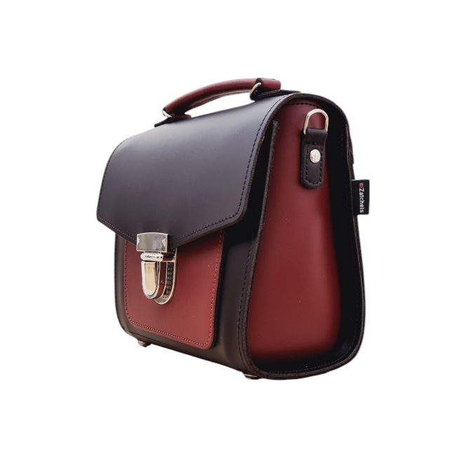 Handmade Leather Two Tone Sugarcube Handbag - Black &amp; Oxblood