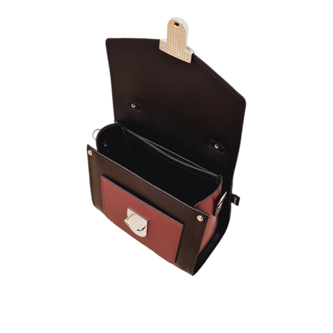 Handmade Leather Two Tone Sugarcube Handbag - Black &amp; Oxblood