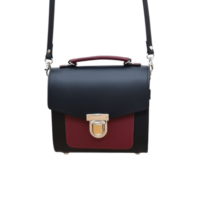 Handmade Leather Two Tone Sugarcube Handbag - Black &amp; Oxblood