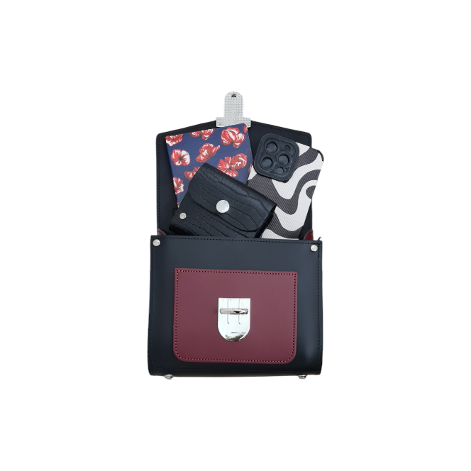 Handmade Leather Two Tone Sugarcube Handbag - Black &amp; Oxblood