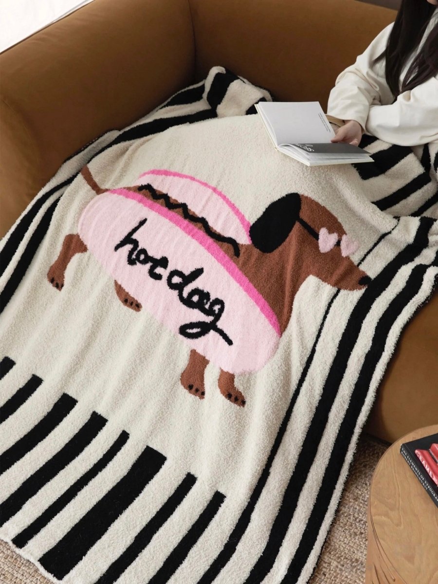 Ultra Soft Funky Cute Hot Dog Stripe Throw Blanket - Warm Thick Animal Print-4
