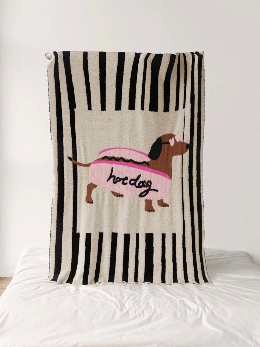 Ultra Soft Funky Cute Hot Dog Stripe Throw Blanket - Warm Thick Animal Print-0