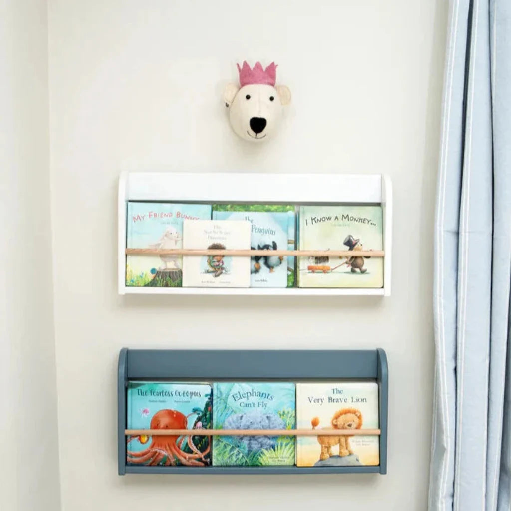 Luxury white felt bear with pink crown, handcrafted organic wool, mini plush toy for kids by Ella James at brixbailey.com