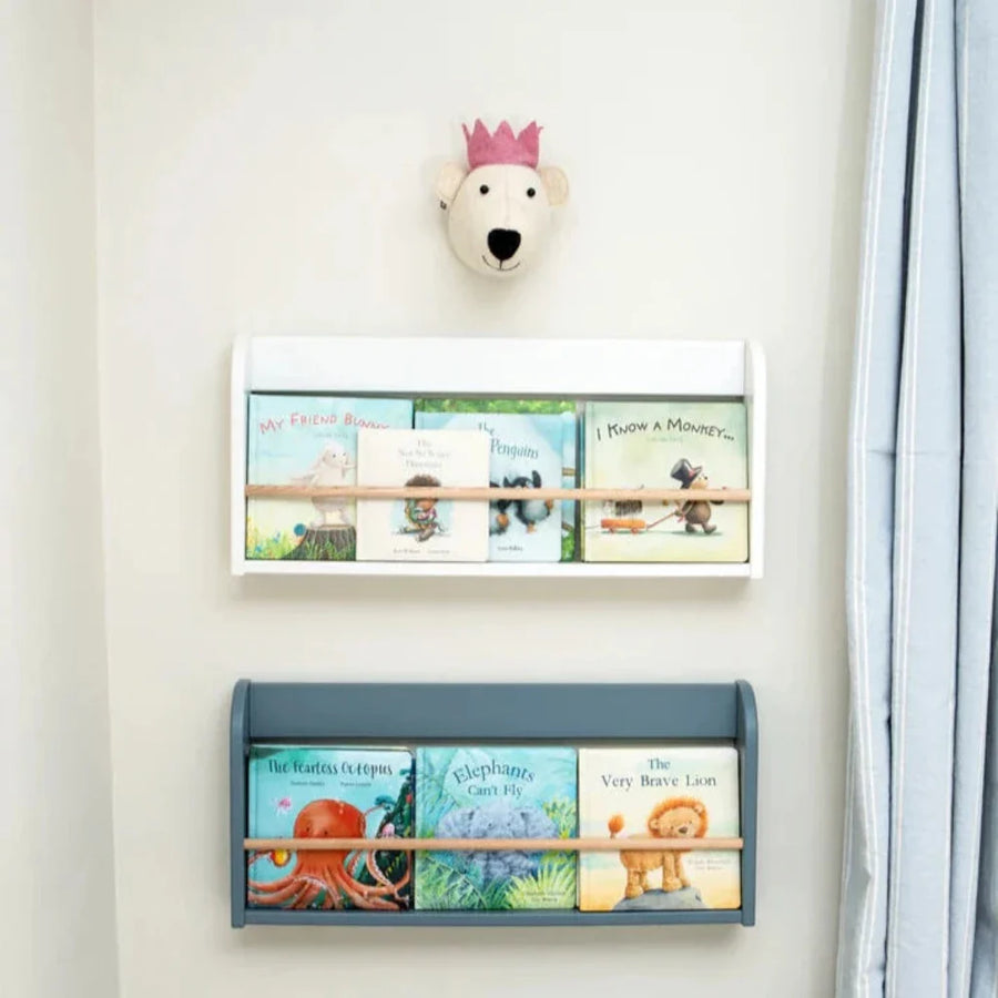 Luxury white felt bear with pink crown, handcrafted organic wool, mini plush toy for kids by Ella James at brixbailey.com