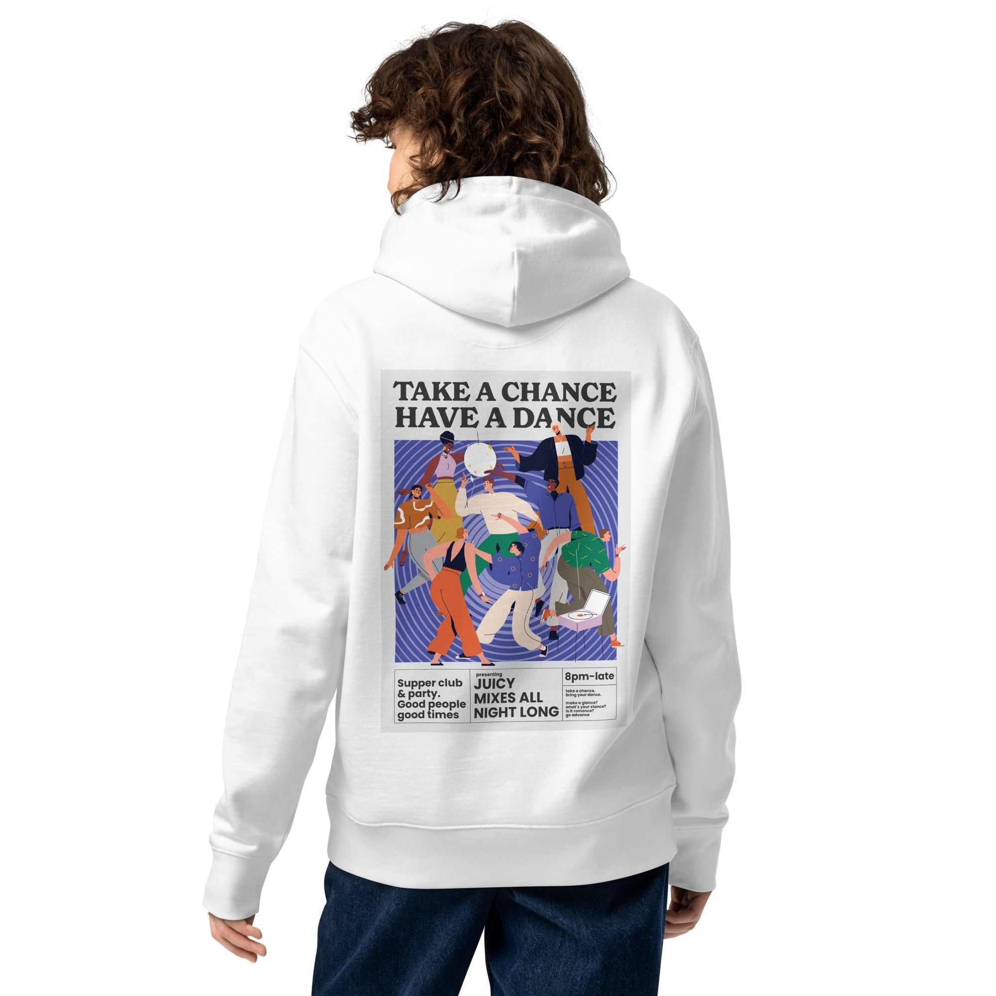 Take A Chance Have A Dance DISCO! Organic Cotton Embroidered Heavyweight Hoodie