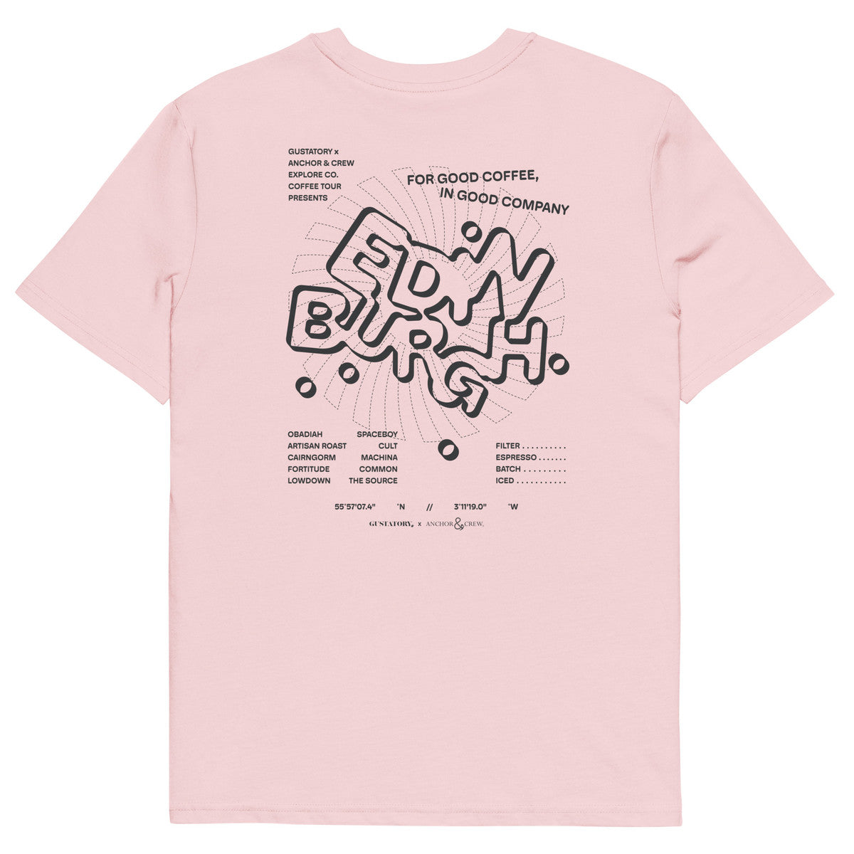 GUSTATORY Edinburgh Coffee Scene Organic Cotton Embroidered T-Shirt