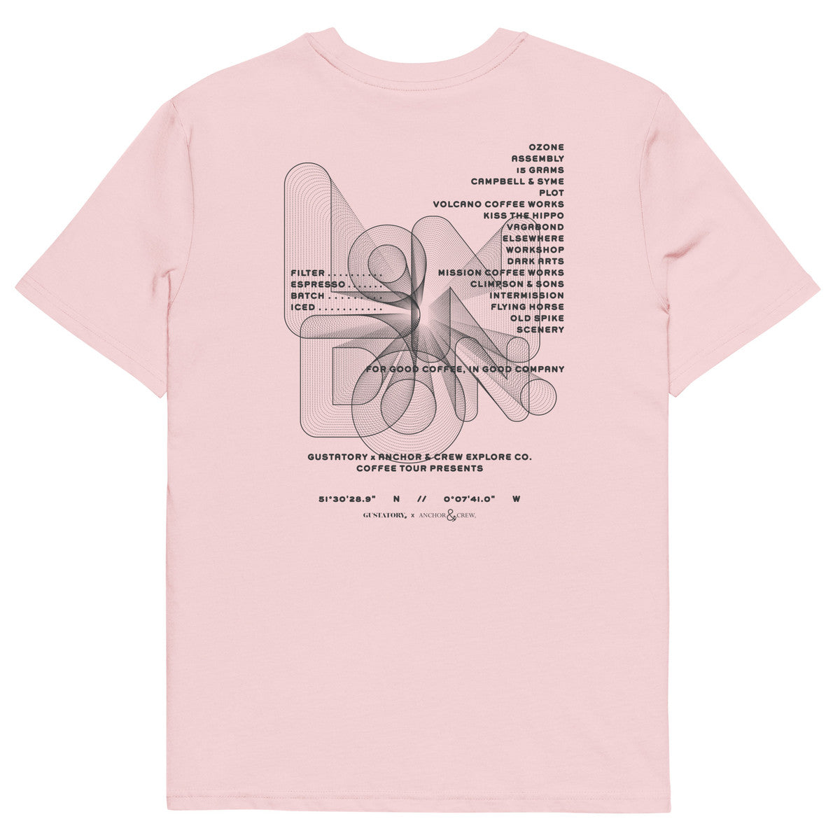 GUSTATORY London Coffee Scene Organic Cotton Embroidered T-Shirt