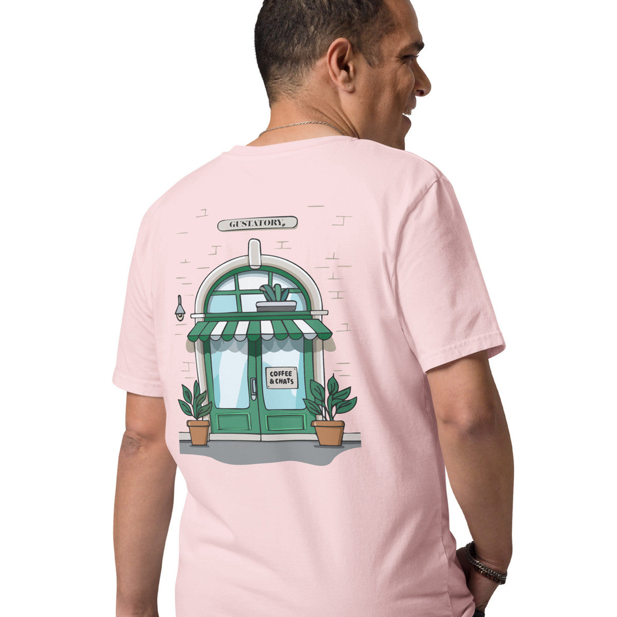 GUSTATORY Coffee &amp; Chats Organic Cotton Embroidered T-Shirt