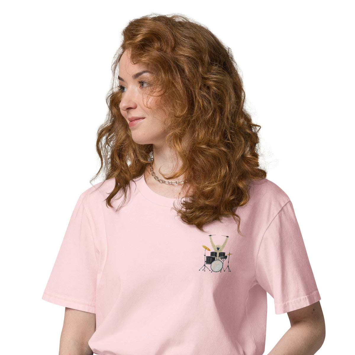 The Drummer Monkey Organic Cotton Embroidered T-Shirt