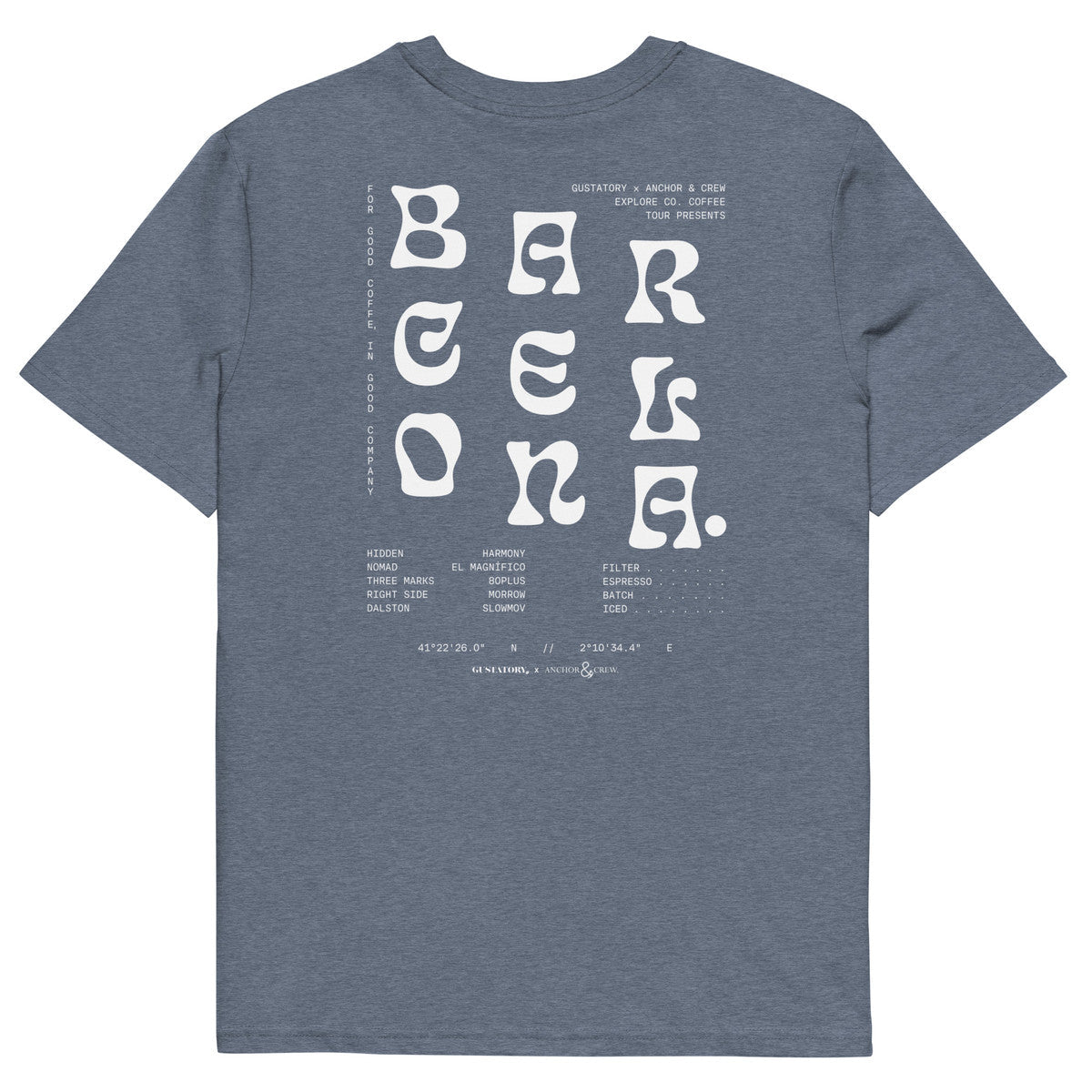 GUSTATORY Barcelona Coffee Scene Organic Cotton Embroidered T-Shirt