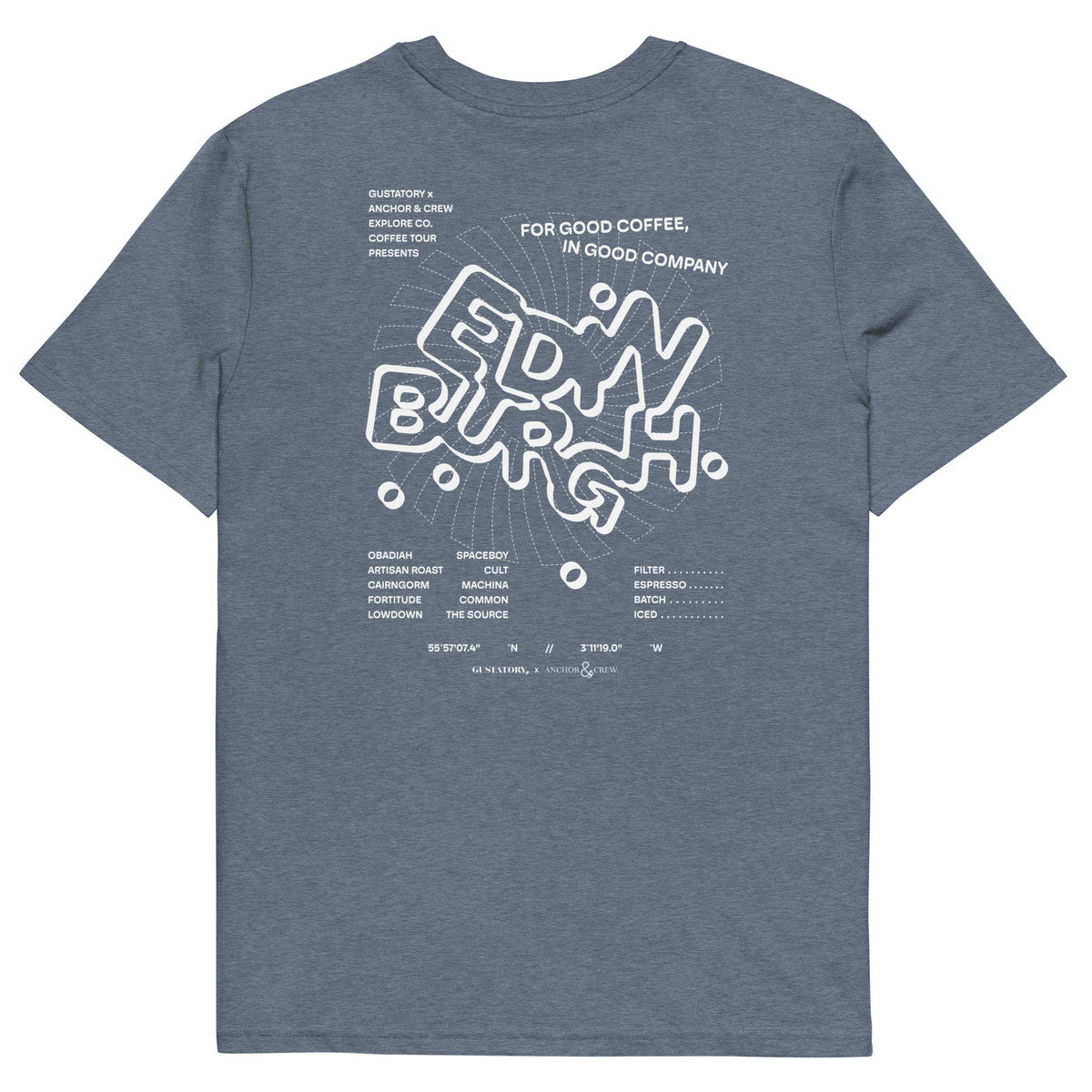 GUSTATORY Edinburgh Coffee Scene Organic Cotton Embroidered T-Shirt