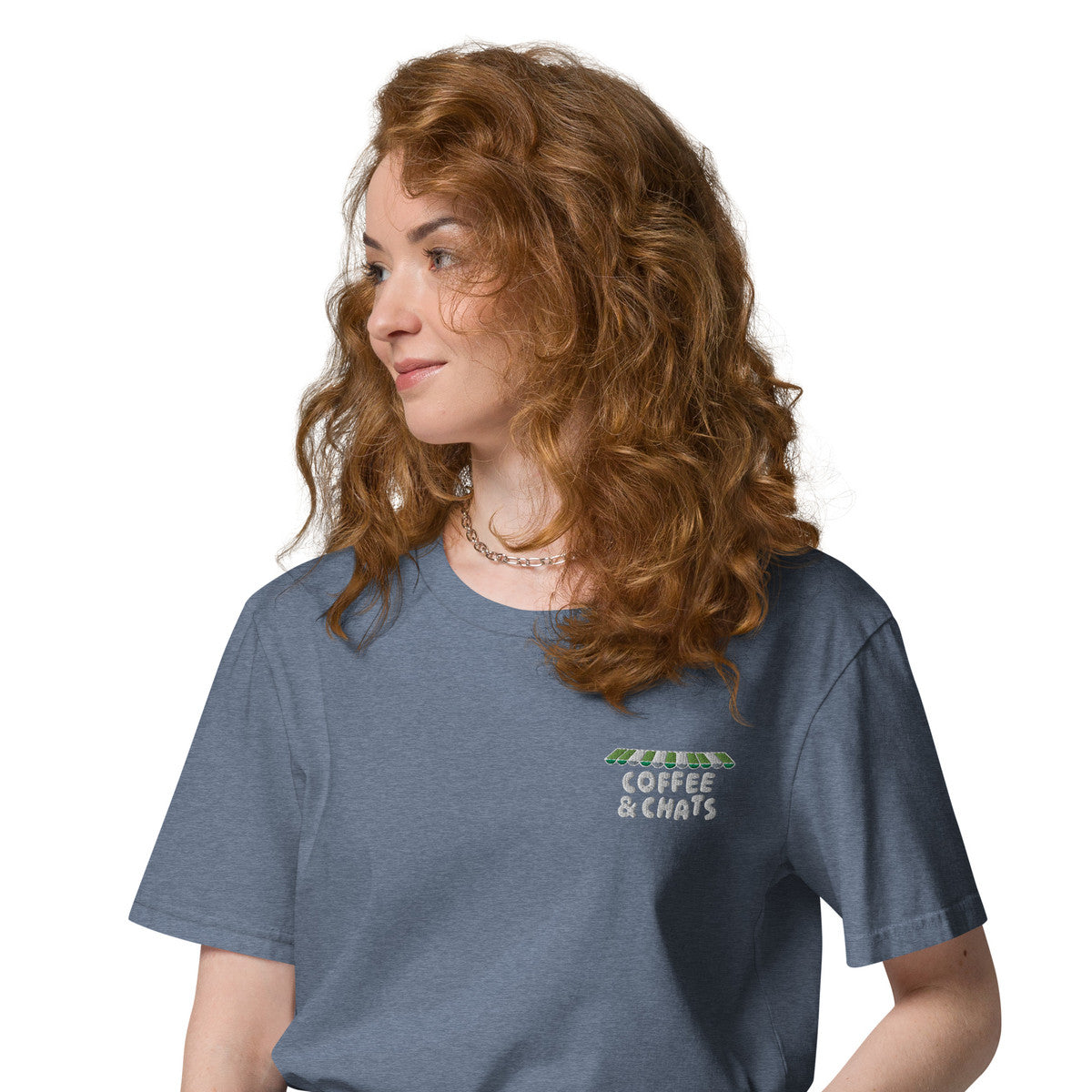 GUSTATORY Coffee &amp; Chats Organic Cotton Embroidered T-Shirt