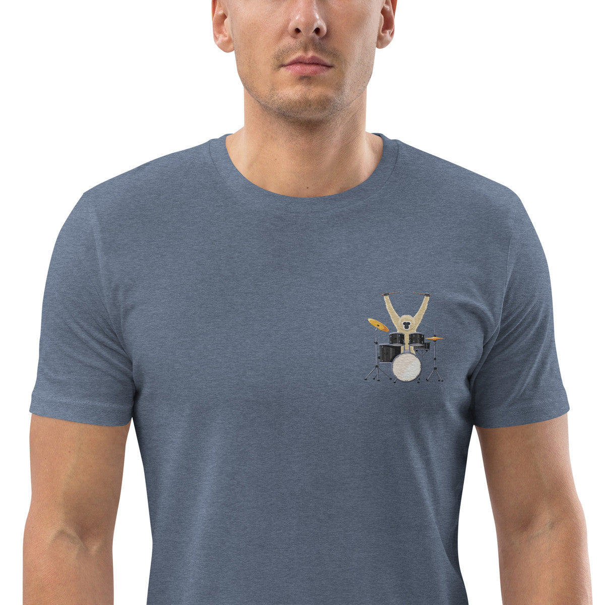 The Drummer Monkey Organic Cotton Embroidered T-Shirt