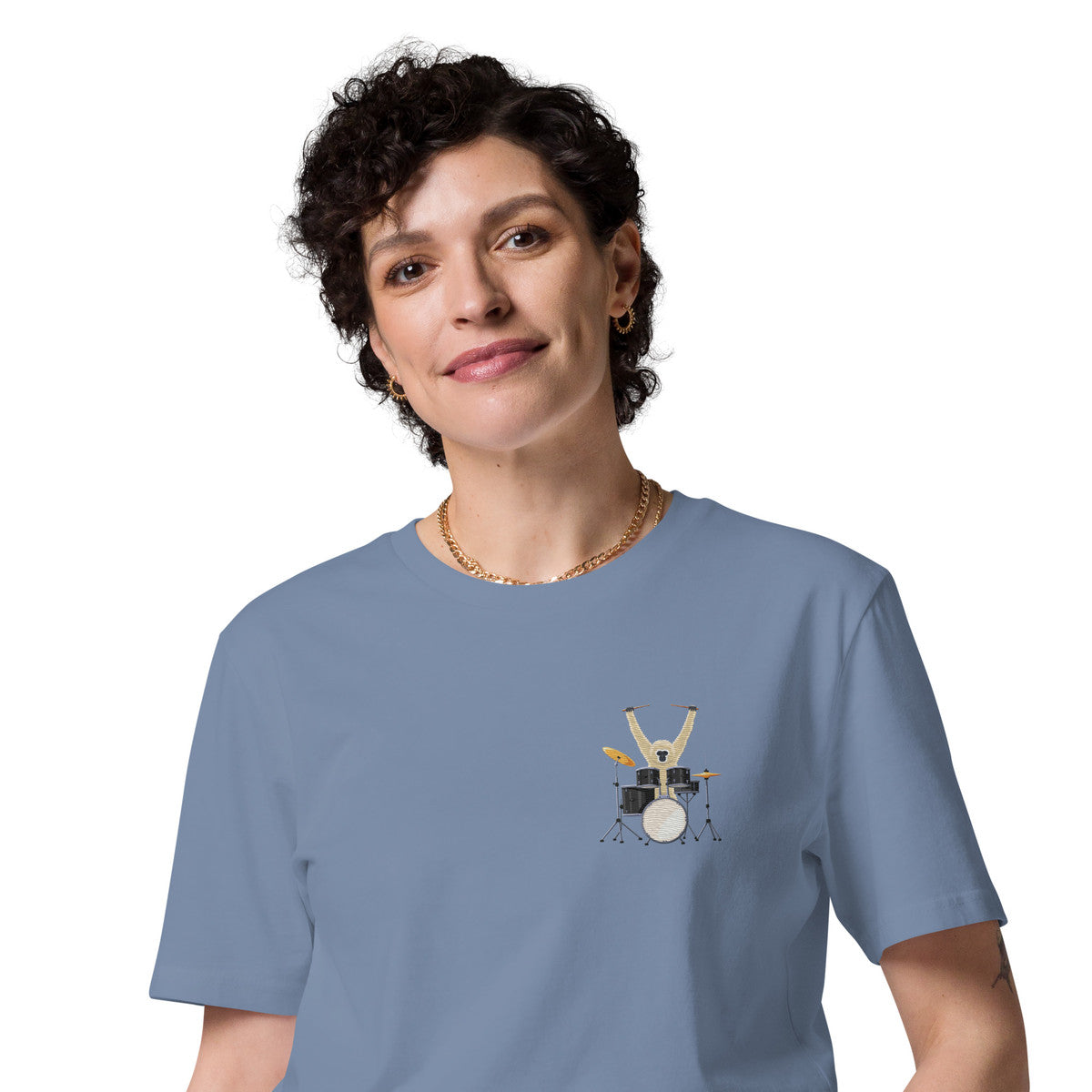 The Drummer Monkey Organic Cotton Embroidered T-Shirt