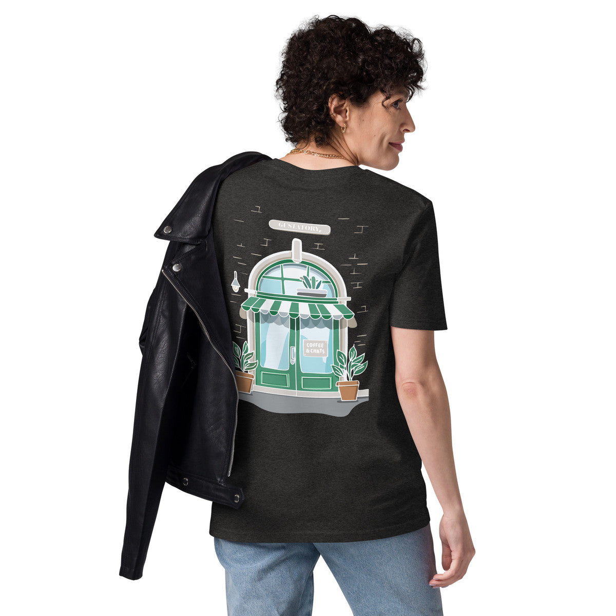 GUSTATORY Coffee &amp; Chats Organic Cotton Embroidered T-Shirt