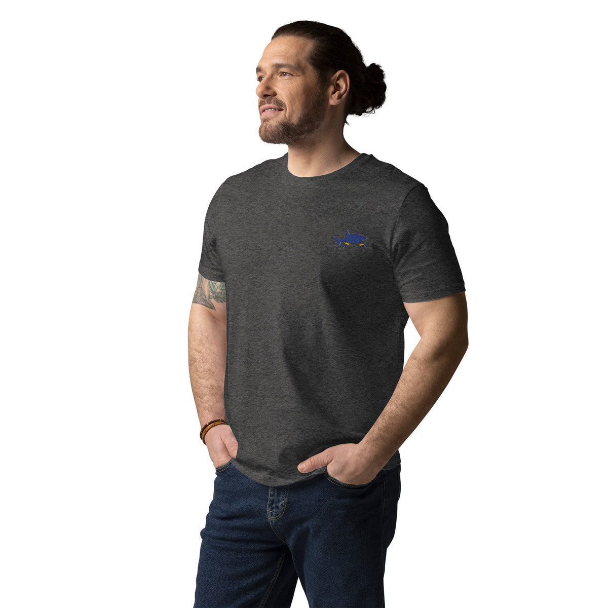 Shark Gone Swimming In The Wild Organic Cotton Embroidered T-Shirt